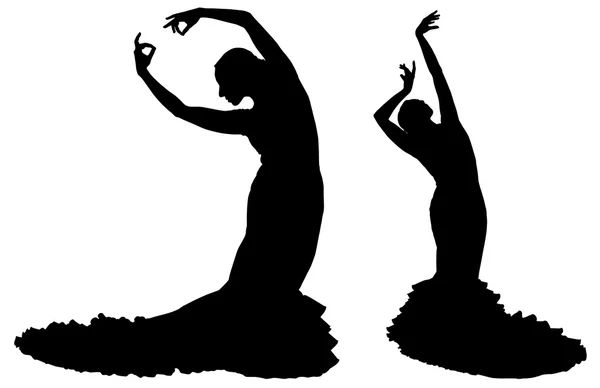 Two black silhouettes of female flamenco dancer — Stock Vector