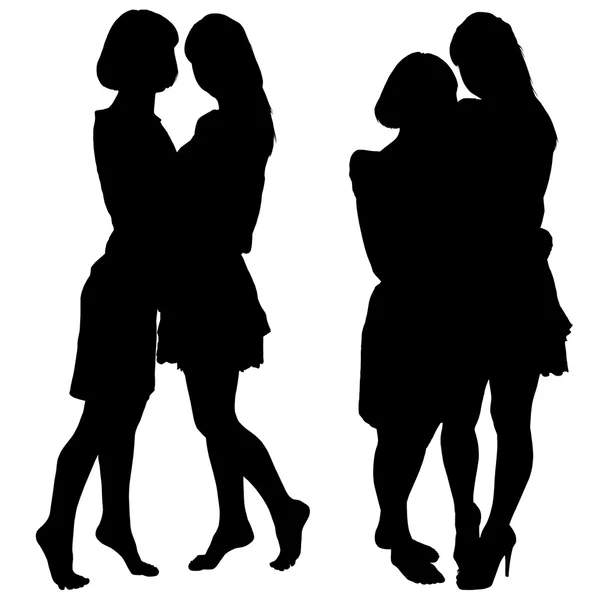 Silhouette di due giovani donne snelle — Vettoriale Stock
