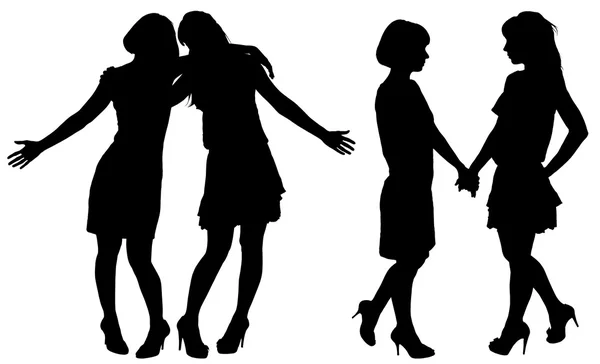 Silhouette de deux jeunes femmes minces — Image vectorielle