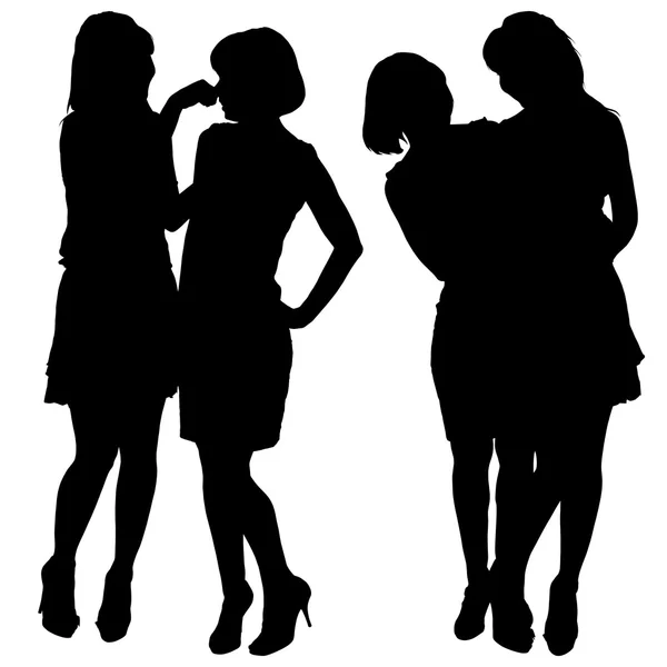 Silhouette di due giovani donne snelle — Vettoriale Stock