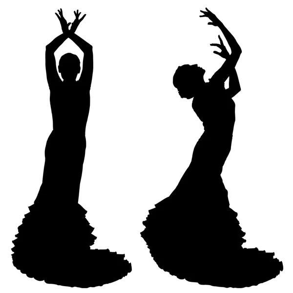 Duas silhuetas pretas de dançarina de flamenco feminina —  Vetores de Stock