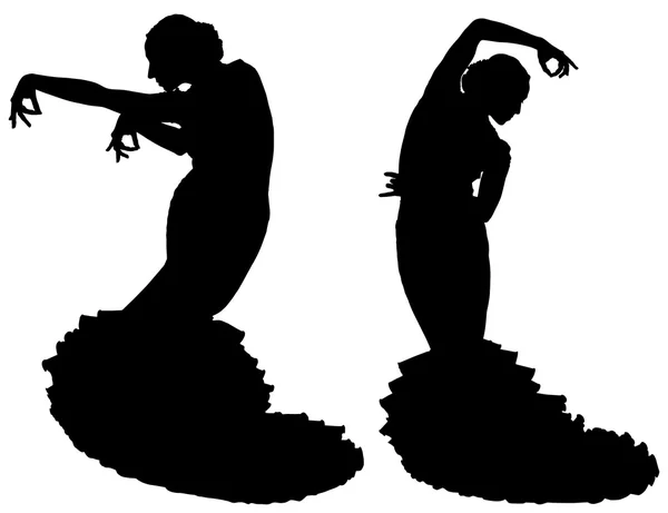 Dos siluetas negras de bailarina de flamenco — Vector de stock
