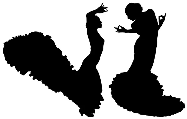 Dva černé siluety ženského flamenka — Stockový vektor