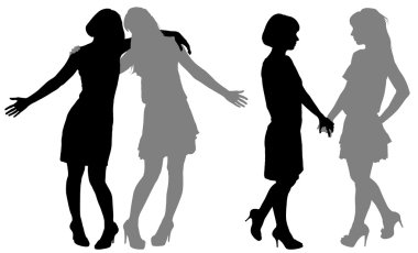 silhouette of two young women clipart