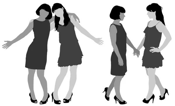 两个年轻苗条的女性剪影 — 图库矢量图片