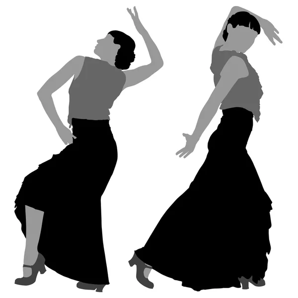 Twee silhouetten van vrouwelijke flamencodanseres — Stockvector