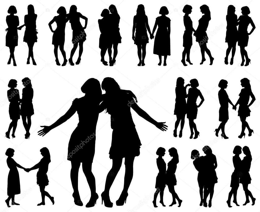 silhouette of two young slender women