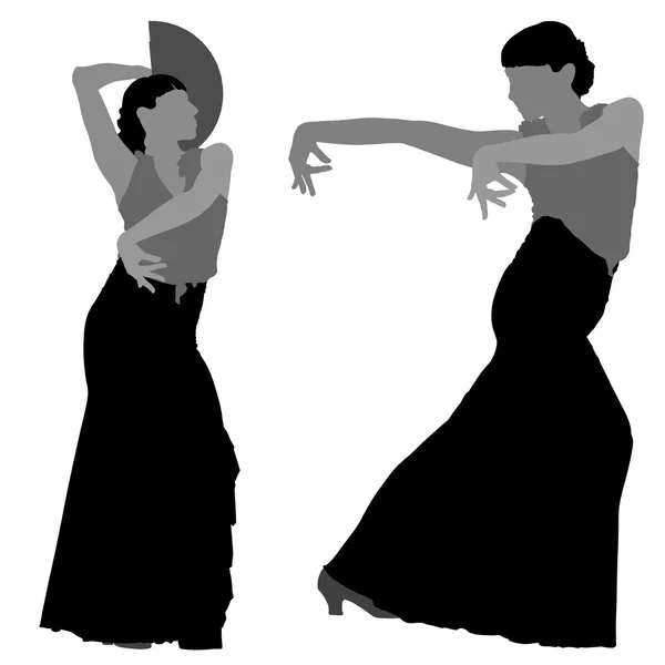两个女的弗拉门戈舞者的剪影 — 图库矢量图片