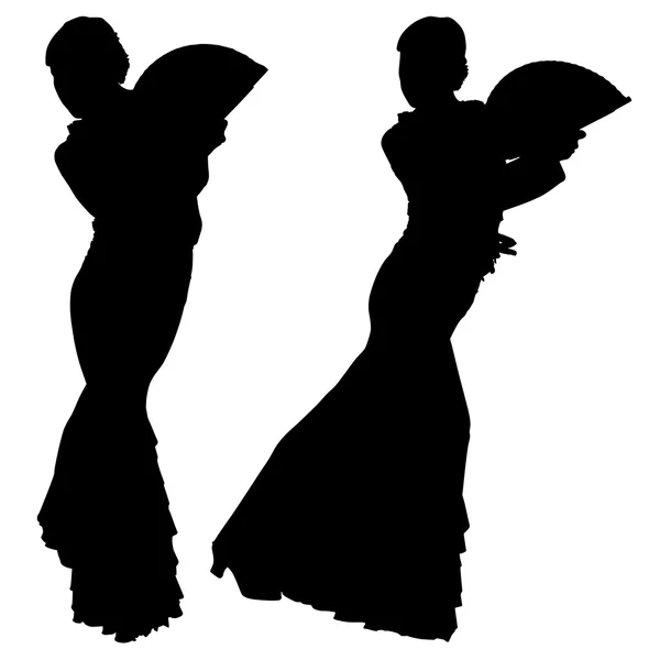 Twee zwarte silhouetten van vrouwelijke flamencodanseres — Stockvector