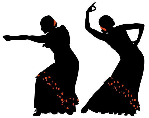 Dos siluetas de bailarina flamenca — Vector de stock