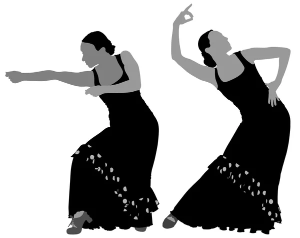 Deux silhouettes de danseuse de flamenco féminine — Image vectorielle