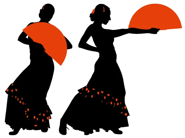 Два силуэта танцовщицы фламенко — стоковый вектор
