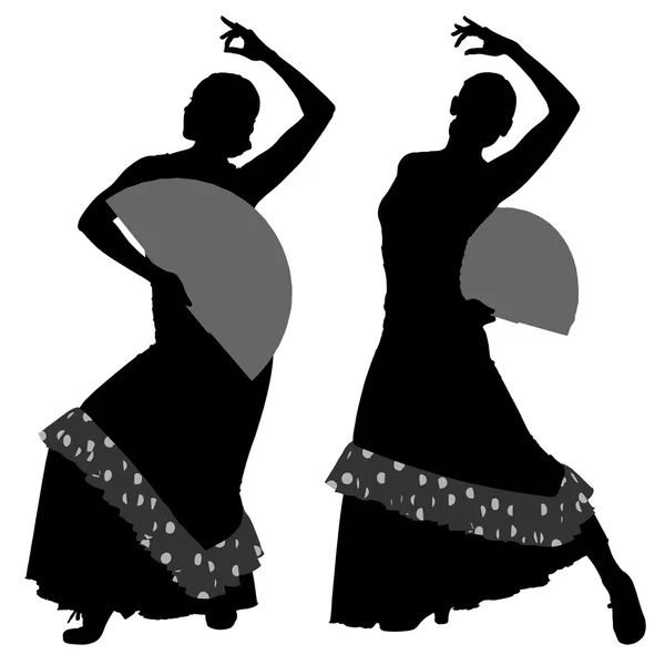 Deux silhouettes de danseuse de flamenco féminine — Image vectorielle