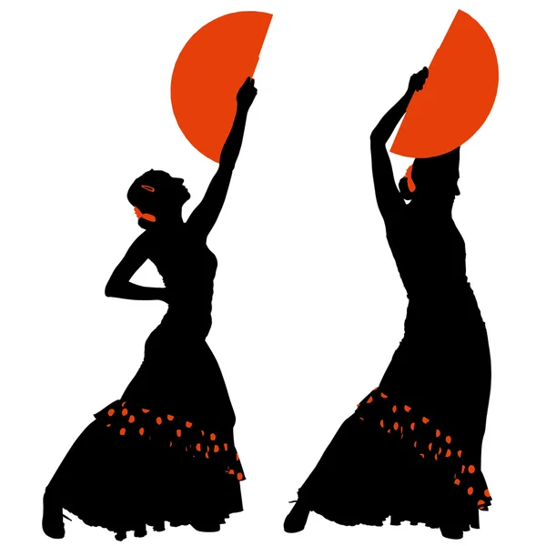 Duas silhuetas de dançarina de flamenco feminina —  Vetores de Stock
