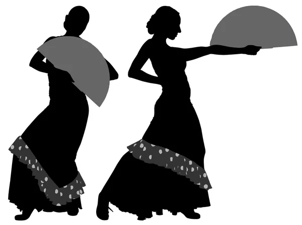 Twee silhouetten van vrouwelijke flamencodanseres — Stockvector