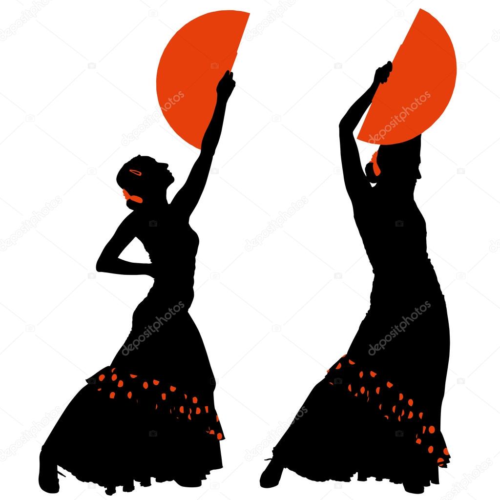 Two silhouettes of female flamenco dancer