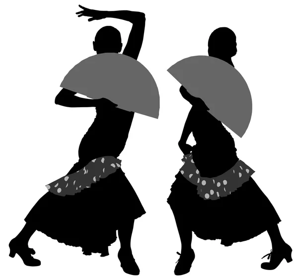 Два силуэта танцовщицы фламенко — стоковый вектор