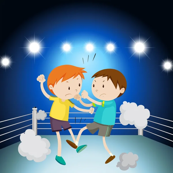 Two boys fighting on the ring — Stock Vector