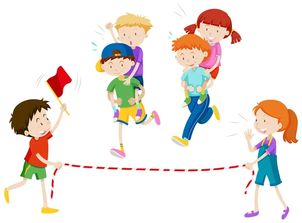 Children playing piggy back ride race Vector Graphics