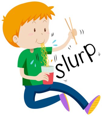 Erişte bardaktan slurping çocuk