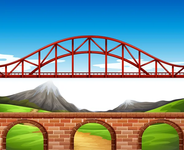 Scena naturalistica con ponte e muro — Vettoriale Stock
