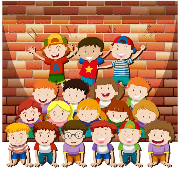 Children playing human pyramid together — Stock Vector