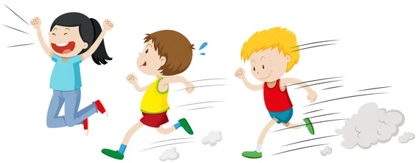 Two boys running in a race — Stock Vector