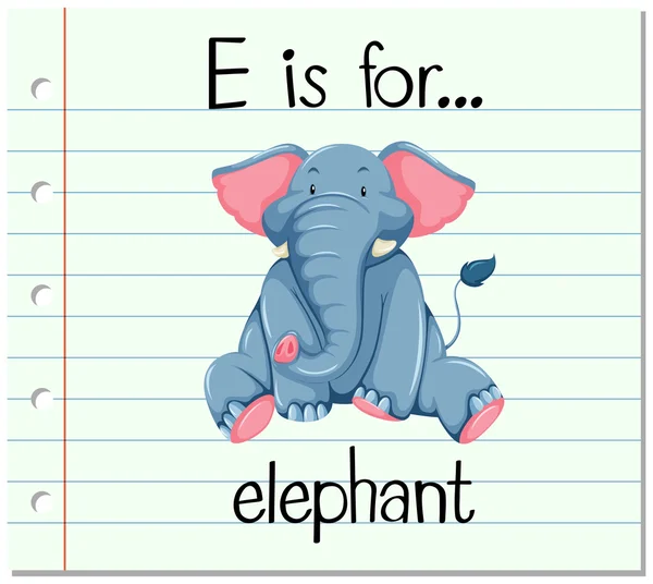 Flashcard lettre E est pour éléphant — Image vectorielle