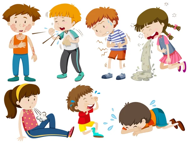 Niños y niñas enfermos — Vector de stock