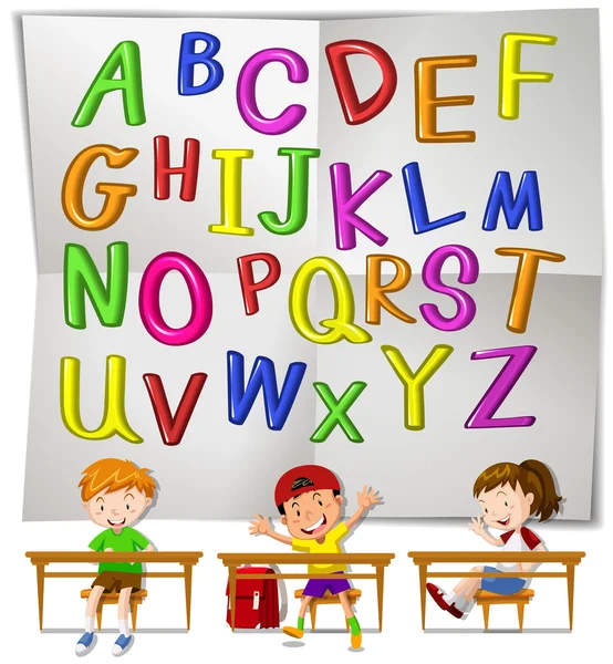 Alphabets anglais et enfants en classe — Image vectorielle