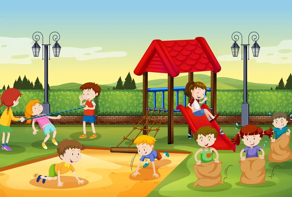 Bambini che giocano nel parco giochi — Vettoriale Stock