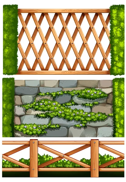 Fence design with wooden  and stone — Stock Vector