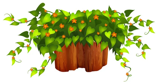 Flores y plantas en el tronco — Vector de stock