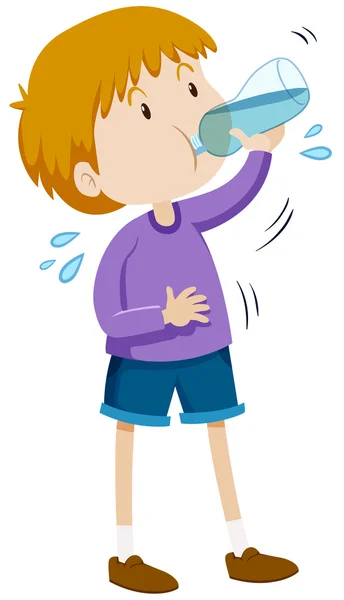 Niño beber agua de la botella — Vector de stock