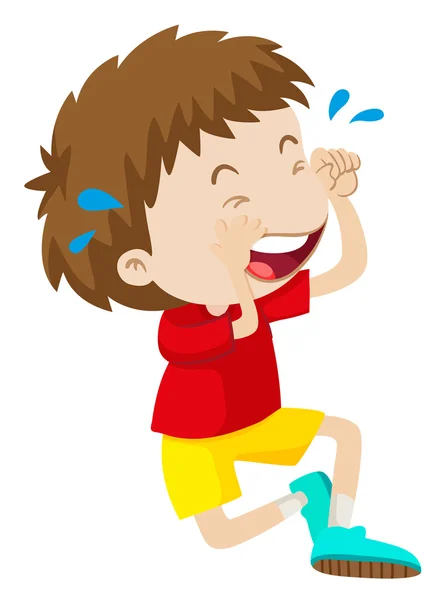 Boy in red shirt crying — Stock Vector