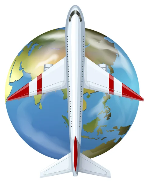 Airplane flying over the world — Stock Vector