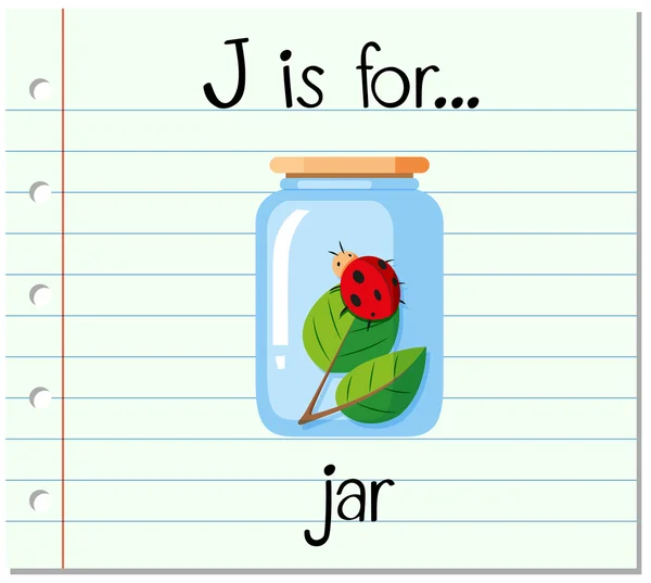 抽认卡字母 J 是为罐 — 图库矢量图片