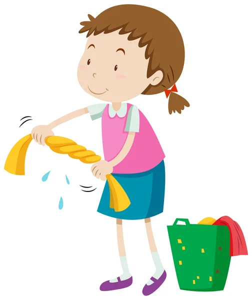 Little girl squeezing clothes — Stock Vector