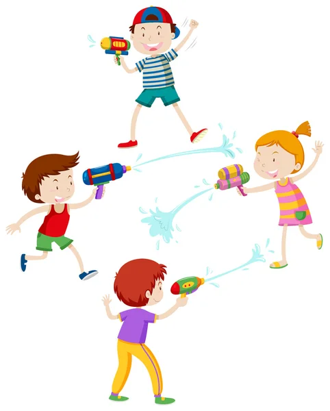 Çocuklar su tabancası ile oynarken — Stok Vektör
