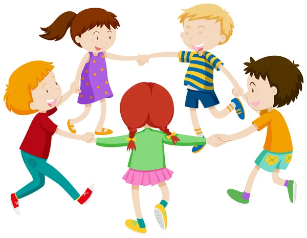 Garçons et filles tenant la main en cercle — Image vectorielle
