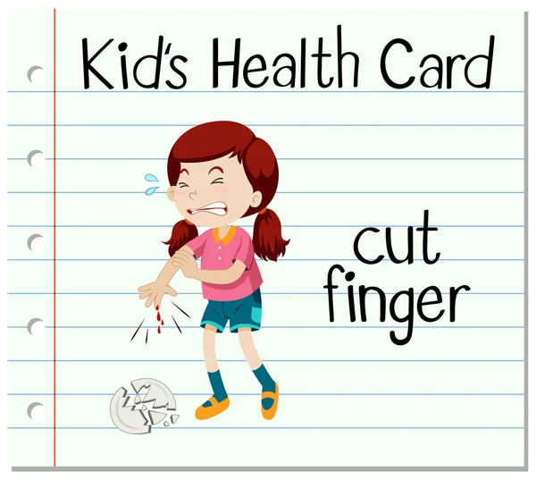 Kartu kesehatan dengan gadis memotong jari - Stok Vektor