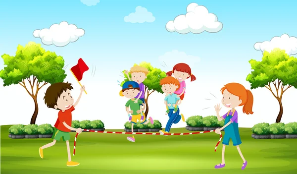 Kids playing piggy back ride in the park Royalty Free Stock Illustrations