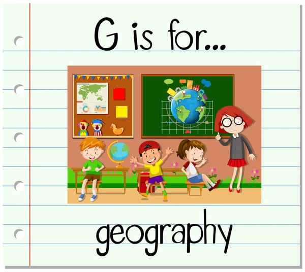 La letra G de Flashcard es para geografía — Vector de stock
