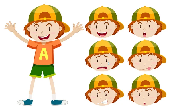Little boy with different facial expressions — Stock Vector
