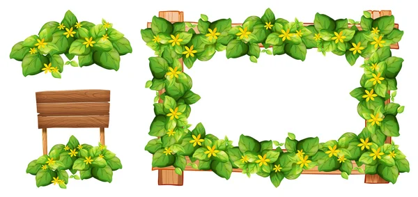 Frame design met bloemen en bladeren — Stockvector