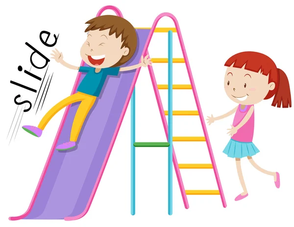 Crianças brincando no slide — Vetor de Stock