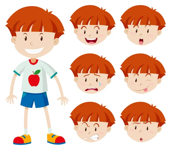 Cute boy with different facial expressions — Stock Vector