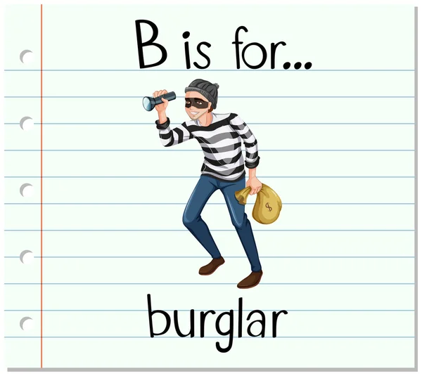 Flashcard letter B is for burglar — Stock Vector