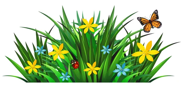 Bush with flowers and insects — Stock Vector