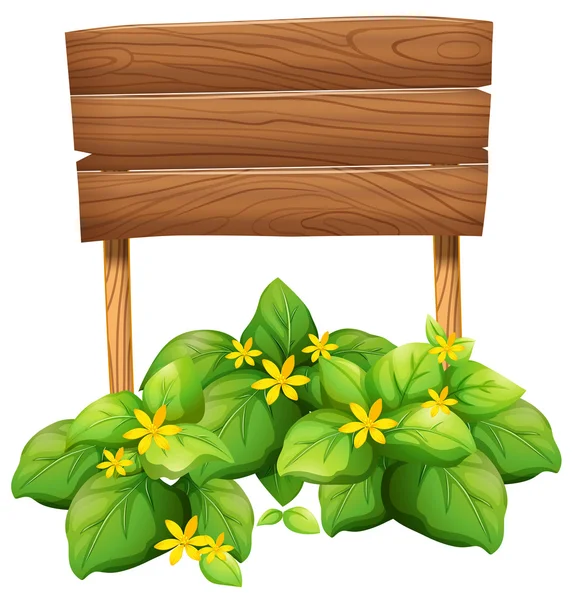 Segno di legno con fiori gialli — Vettoriale Stock